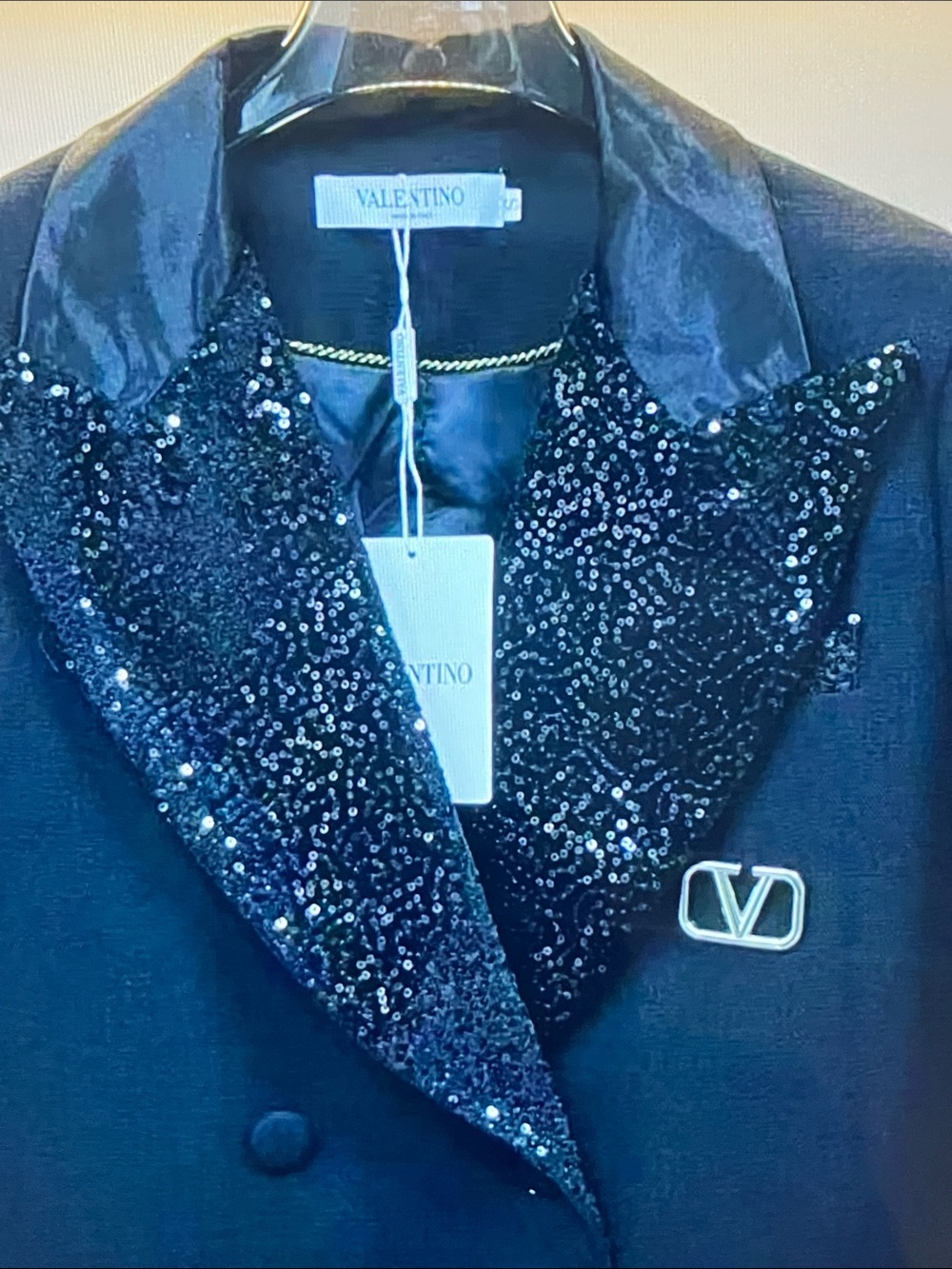 Valentino Black Sequin Lapel Double-Breasted Blazer - Picture 3 of 8